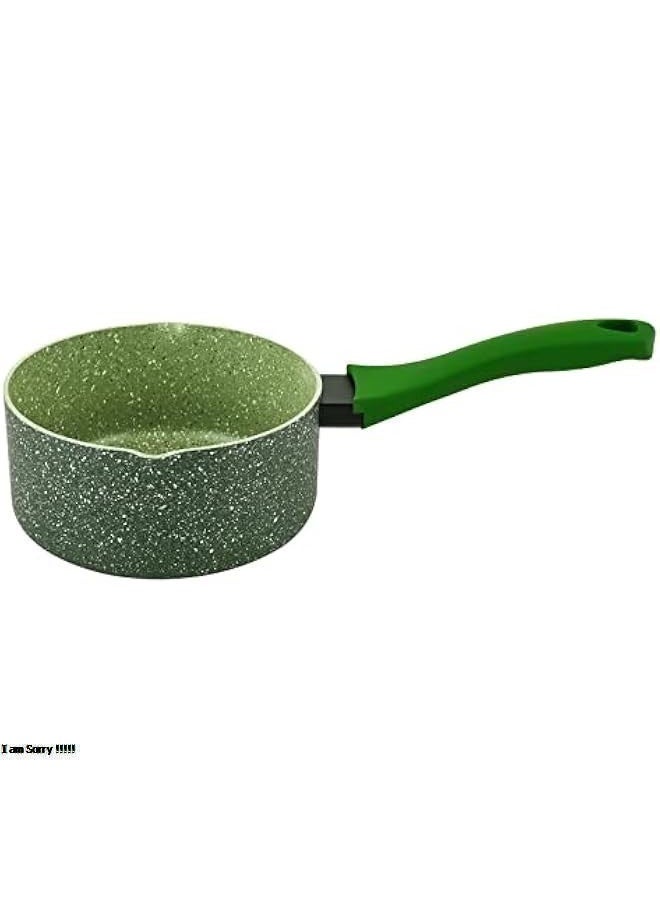 جرين تايجر قدر حليب مطلي بالجرانيت غير لاصق مع صنبور صب ومقبض مقاوم للحرارة، أخضر/رمادي، 16 سم - Image 2